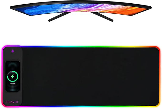 15W Wireless Charging RGB Gaming Mouse Pad, LED Mouse Pad 31.5 x 12 inch Extra Large Mousepad Non-Slip Rubber Base, 10 Light Modes RGB Desk Mat for Gaming, MacBook, PC, Laptop, Desk