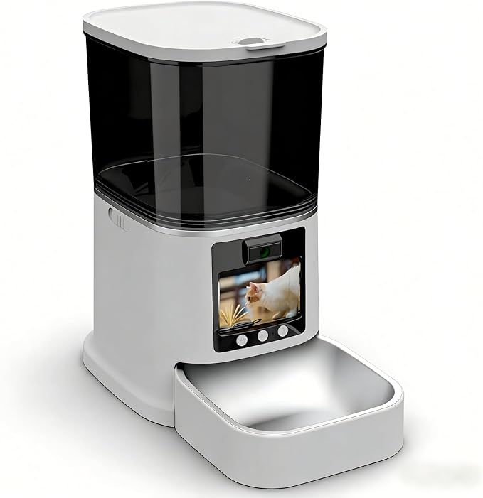 Automatic Pet Feeder with 4.1" Screen and 2K Camera, 2.4G and 5G WiFi Connection Cat Feeder, Automatic Feeder for Cat and Dog with Night Vision