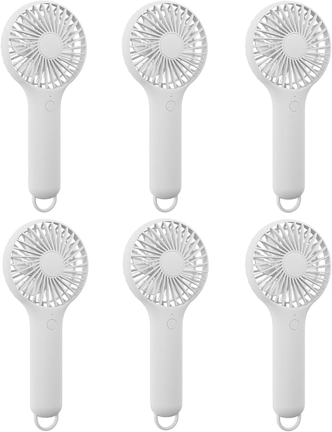 QQT Mini Handheld Fan, Small Personal Cooler with 3 Speeds, Portable Battery Operated, USB Rechargeable Makeup Eyelash Dryer, Strong Airflow for Travel, Office,Women, Men,and Kids(6pack-White)