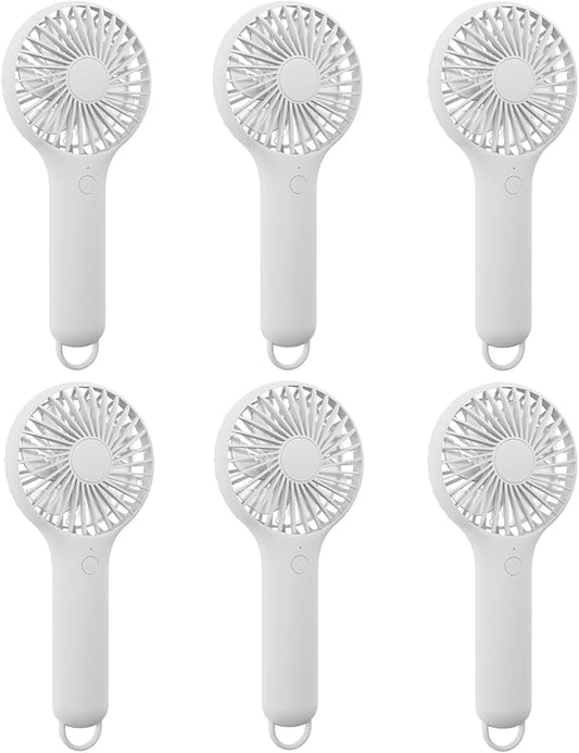 QQT Mini Handheld Fan, Small Personal Cooler with 3 Speeds, Portable Battery Operated, USB Rechargeable Makeup Eyelash Dryer, Strong Airflow for Travel, Office,Women, Men,and Kids(6pack-White)
