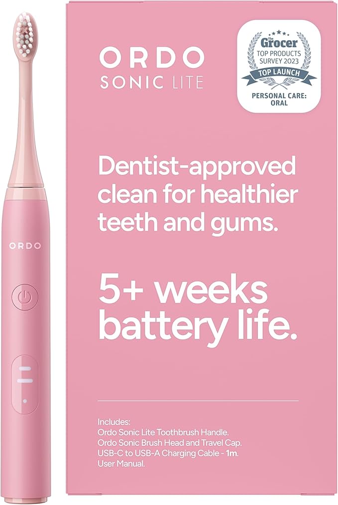ORDO Lite Sonic Toothbrush, Electric Toothbrushes with 35,000 Pulses Per Min, Dual Modes, Over 5 Weeks Battery, Smart Timer, Waterproof, USB C, Petal