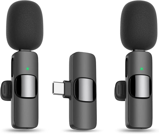 MAYBESTA Wireless Lavalier Lapel Microphone for iPhone Android - Bluetooth Mini Phone Microphones for Video Recording - 2 Clip on Mics with USB C Interface for Tiktok YouTube Vlog(Dark Black)