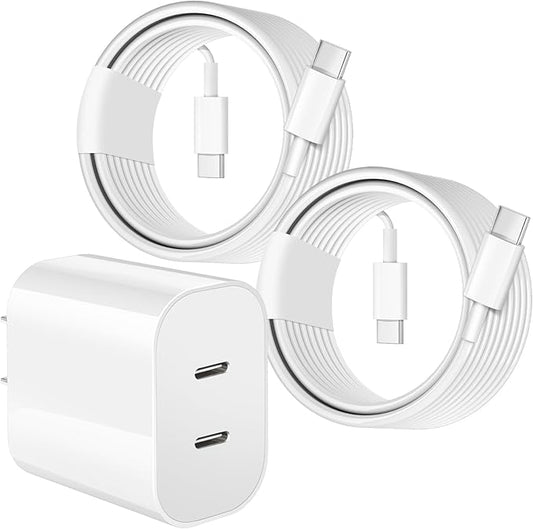 Dual Port USB C Charger for iPhone 17 16 15,Quick Double Type C Charger Fast Charging Block,2Pack Apple Wall Power Adapter Plug,6FT USB C Cable for iPhone 17/17 ProMax/17 Air/16 Pro/16e/15 Pro/15 Plus
