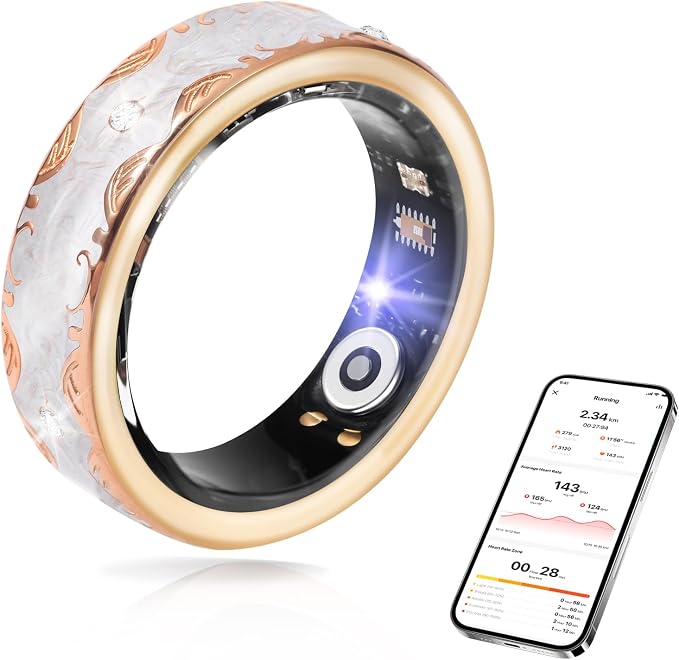 Smart Ring for Women-Men,Tracks Heart Rate, Sleep, SpO2, HRV. 128 Sports Modes, IP68 Waterproof, Gesture Control, No Subscription, iOS & Android Compatible (8)