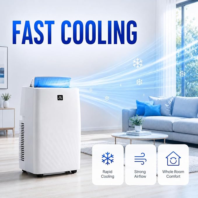 14000 BTU Portable Air Conditioners, 4-in-1 AC Unit with Cooling, Fan, Dehumidifier and Sleep Modes, for Rooms Up to 750 Sq.Ft, Remote Control, 24H Timer, Window Kit for Bedroom Apartment Dorm