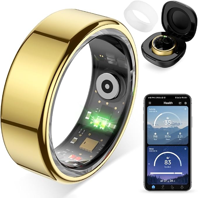 COLMI R02 Smart Ring, Smart Ring for Women and Men, No Subscription Fee, with a Charging Case, Supports Heart Rate, Blood Oxygen, Sleep Health Monitoring. (Gold, 9#)
