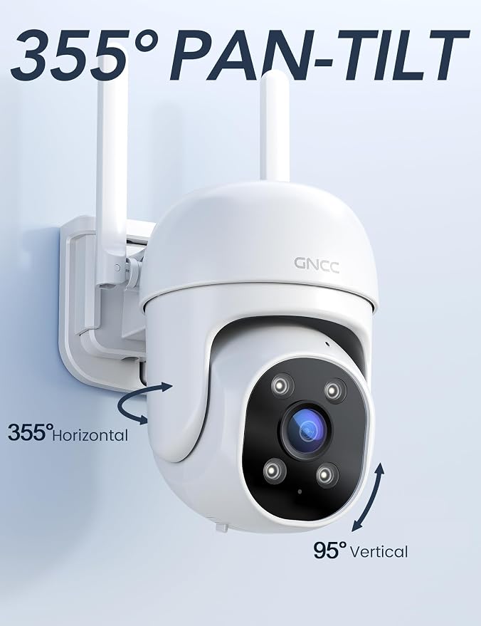 GNCC 2.4GHz Outdoor Security Camera, 1080P Cameras for Home Security with Motion Detection and Siren, 2-Way Audio, Color Night Vision, App Control, 24/7 SD Storage, Cloud Storage, Waterproof,(2-Pack)