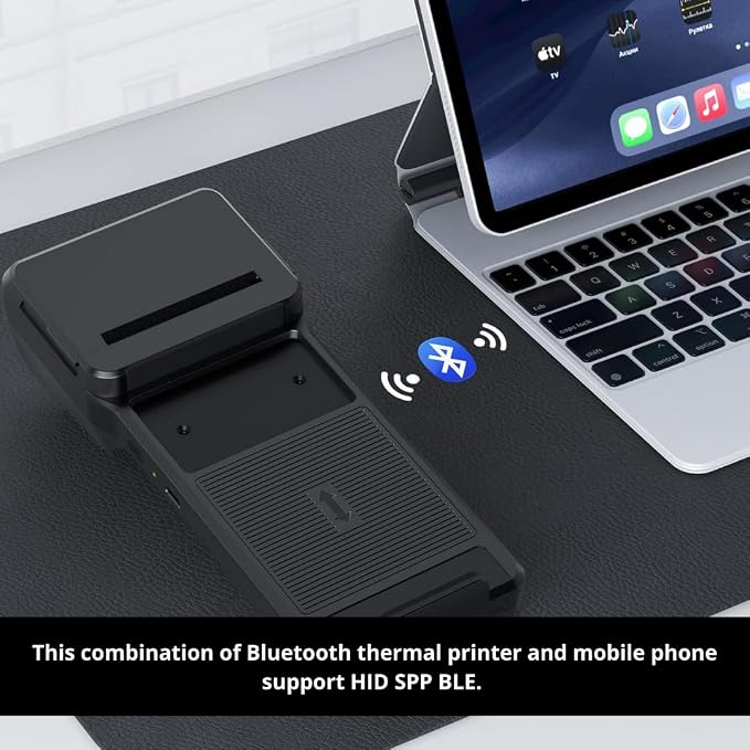 POS XP-P1 Portable Thermal Printer, USB & Bluetooth, 58mm Paper Width, High-Speed Printing, 1D/2D Barcode Scanning, Compatible with Windows, Linux, Android, iOS (Black)