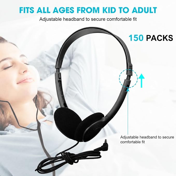 Konohan 10 Pack Headphones Bulk Headphone for School Classroom Student Wired Headphones Adjustable with 3.5 mm Jack for Adults (Black)