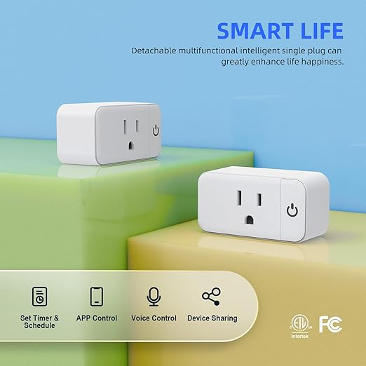 Mini Smart Plug, 15A WiFi Plugs Work with Alexa & Google Assistant, Smart Outlet with Timer & Group Controller, WiFi Outlet for Home, No Hub Required,2.4G WiFi Only, ETL&FCC Approvel, White, 2 Pack