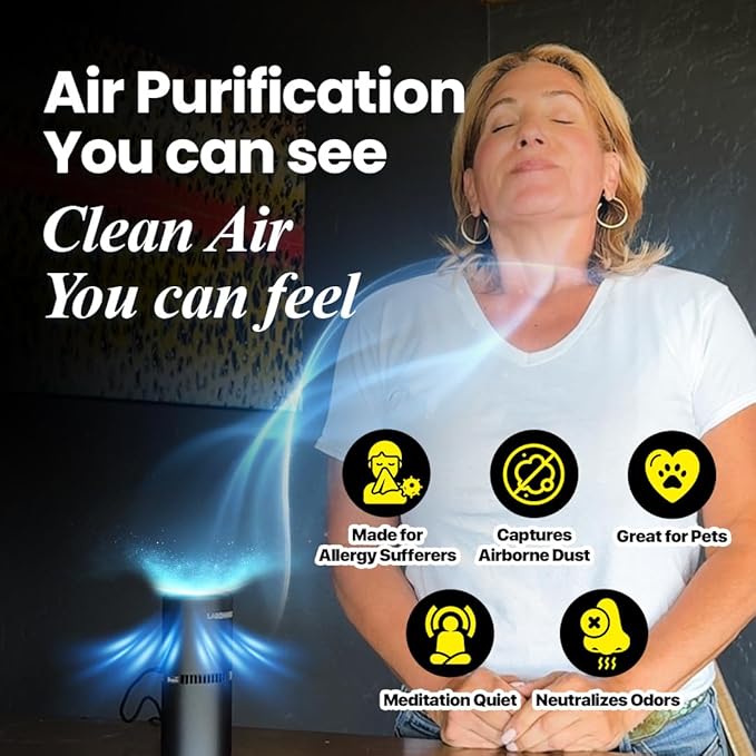 Lab Charge Small Ionic Air Purifier for Home & Bedroom – Silent HEPA Filter – Covers 250 Sq Ft - Free Cleaner for Pets, Hair, Smoke, Dust, Odors & Dander – Compact & Black Design - Pack of 2