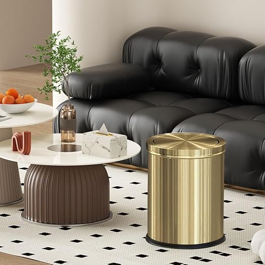 15L/4GAL Gold Bathroom Trash Can, Small Waste Basket with Flipping Lid, Golden Garbage Can for Bathroom,Living Room,Hotel,Office(Singer Gold)