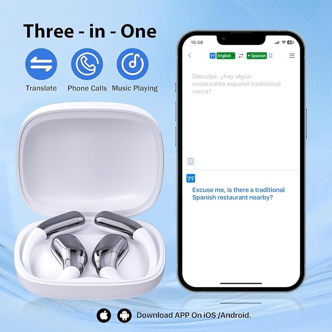 AI Language Translator Earbuds, Translation Earbuds Real Time, 3-in-1 Earbud Translator 144 Languages & Accents, Translation Headphones Fit iOS & Android for Travel Business Learning (A38 White)