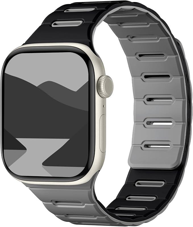 Bandletic Magnetic Sport Band Compatible with Apple Watch Bands, Double Sided Silicone Loop Strap Wristband for iWatch 42mm(Series 11/10),41mm(9/8/7),40mm(SE3/SE2/SE/6/5/4), 38mm(3/2/1), Black Gray