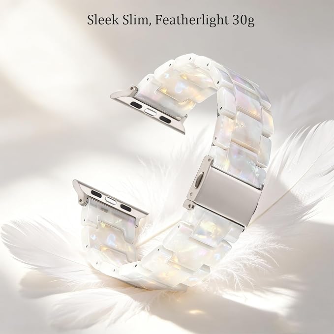 V-MORO Resin Bands Compatible with Apple Watch Series 8/7/9/10/11 Starlight Buckle Fashion Lightweight Watch Strap for iwatch Series SE/6/5/4/3/2/1(Aurora White,42mm/41mm/40mm/38mm)