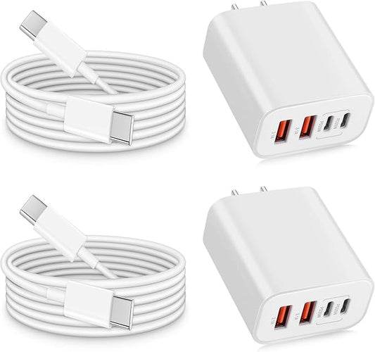USB Type C Charger for iPhone 17 16 Pro,40W Multiport Type C Charger Fast Charging,2Pack 4Port USB C Wall Charger 10FT USBC Chargers Cord for iPhone 17/17 Pro/17 Air/16 ProMax/16e/15/15 ProMax/15 Plus
