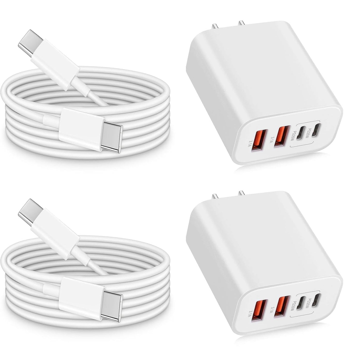 USB Type C Charger for iPhone 16 Pro,40W Multiport Type C Charger Fast Charging,2Pack 4 Port USB C Wall Charger 10FT USBC Chargers Cord for iPhone 16/16 Pro/16 ProMax/16e/15/15 ProMax/15 Plus,iPad Pro