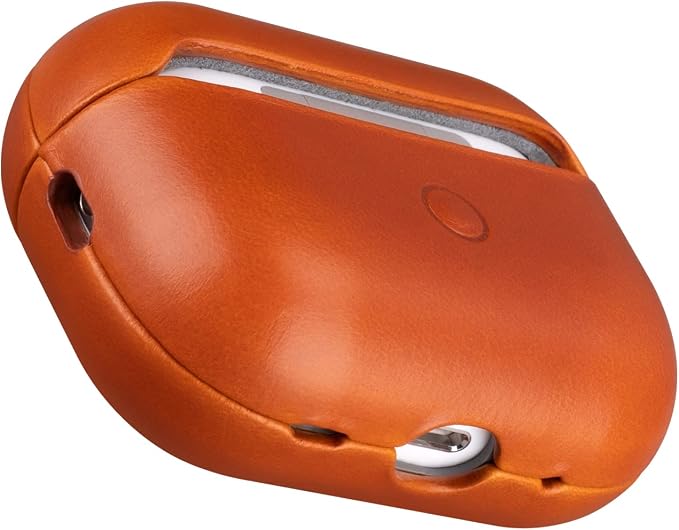 Maogoam for AirPods Pro 2 Leather Case Cover with Button, Genuine Crystal Vegetable Tanned Oil Wax Leather Case for AirPods Pro 2nd Generation, Elegant Style, Front LED Visible, Orange