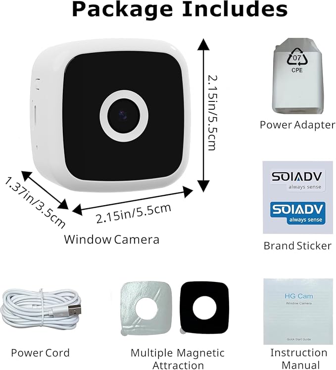 SOIADV 2.5K Window Camera Wireless,No-Drill Install,2.4GHz & 5GHz WiFi Indoor Cameras for Home Security,AI Human Detection, 6s Pre-Roll, Battery Powered,4MP Color Night Vision,SD/Cloud
