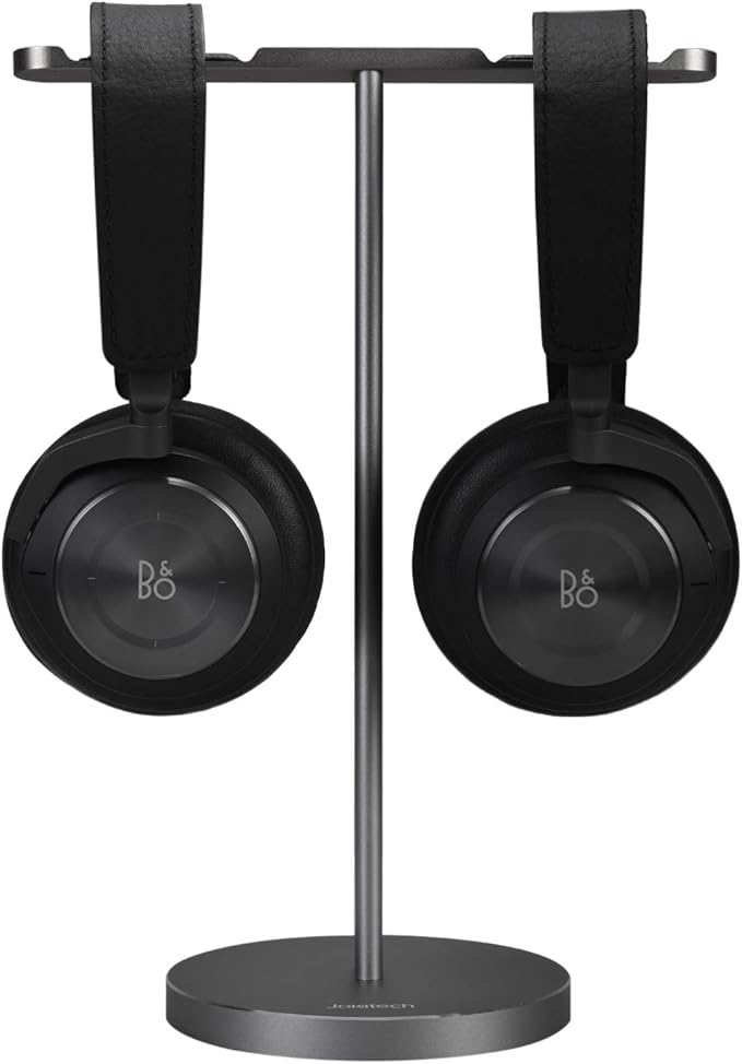 JOKItech Double Headphones Stand, Aluminum Alloy Desk 3 Headsets Holder Supporting Desktop Earphone Hanger Mount Storage Rack with Heavy Base for Home and Office Display Spacegrey