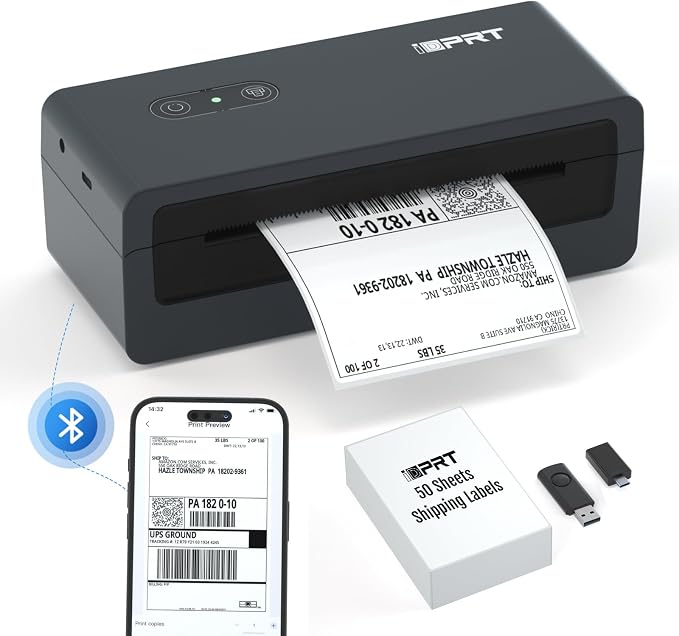 iDPRT Bluetooth Thermal Label Printer 4X6 Shipping Label Printer for Small Business with Bluetooth Barcode Scanner 1D 2D Scanner