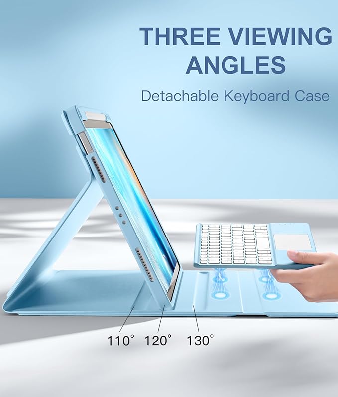Harvopu Compatible with iPad Air 11 Inch & Air 5th/ Air 4th Generation Case with Keyboard - Multi-Touch Trackpad, 7-Color Backlit, Detachable Folio Keyboard Cover for Air 11-inch M4/M3/M2 (Sky Blue)