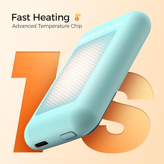 Hotdot Hand Warmers Rechargeable with Gift Box, 4 Pack Electric Hand Warmer with LED Display Battery and Temperature, 4 Heating Levels Portable Hot Hands, for Men, Women, Hunting Cyan