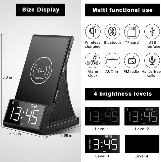 8-in-1 Wireless Charging Station with Bluetooth Speaker, Alarm Clock,FM Radio,Remote Control,Fast Charging Dock Compatible with iPhone 17/16/15/14, Samsung S25/S24,Android Phones