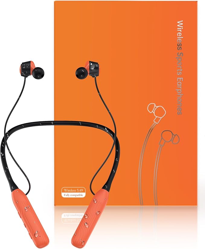 JL&MI Neckband Bluetooth Headphones, 1000H Extra Battery Life Magnetic Earbuds Noise Cancelling, 80H Playtime Running Headphones Around Neck with Mic, Wireless HiFi Stereo Earphones, Orange