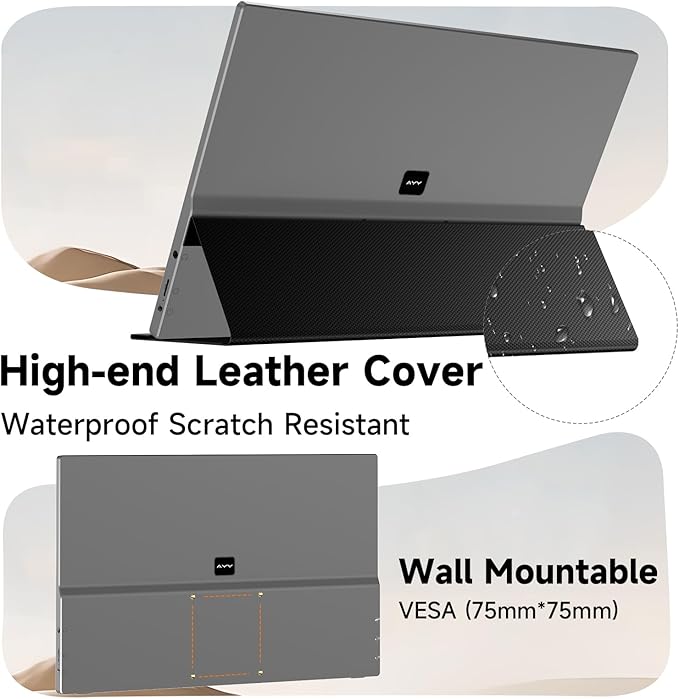 AYY Portable Monitor 15.6inch 1080P FHD, USB-C HDMI Computer Display, HDR IPS Gaming Monitor w/Premium Smart Cover & Screen Protector, Dual Speakers, for Laptop PC MAC Phone PS4 Xbox Switch, Grey