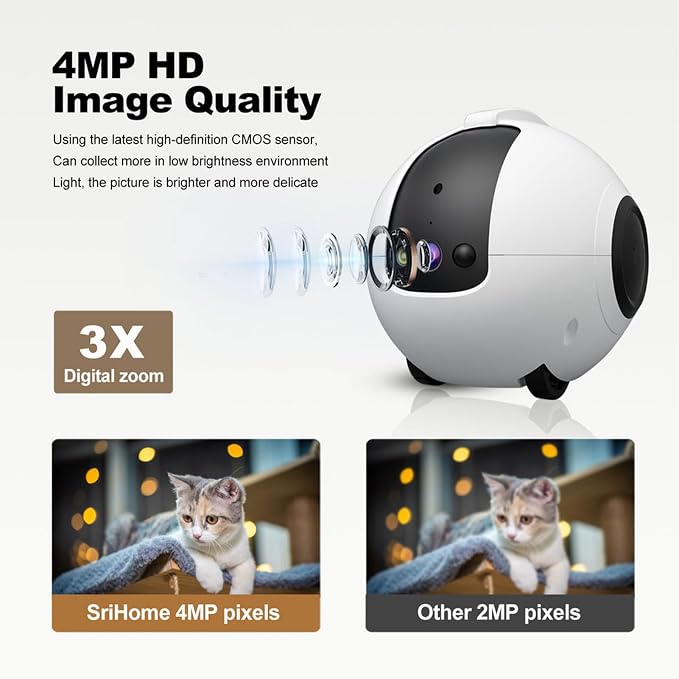 Movable Pet Camera 1080P HD Pet Camera Two Way Audio 10000mAh Battery Pet Monitoring Camera Remote APP Control Camera with Night Vision Interactive Cat Camera Companion Robot