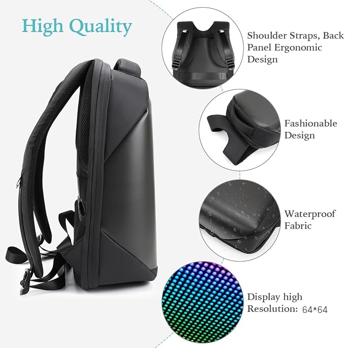 Led Backpack with Programmable Screen,HD Color Screen App Control 17 inches Laptop Backpack, Waterproof led bag, Travel, Motorcycle Backpack