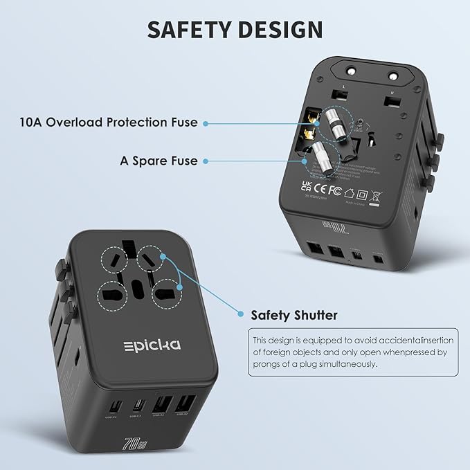 EPICKA TA-105 Grey and TA-105 Pro Black Universal Travel Adapter