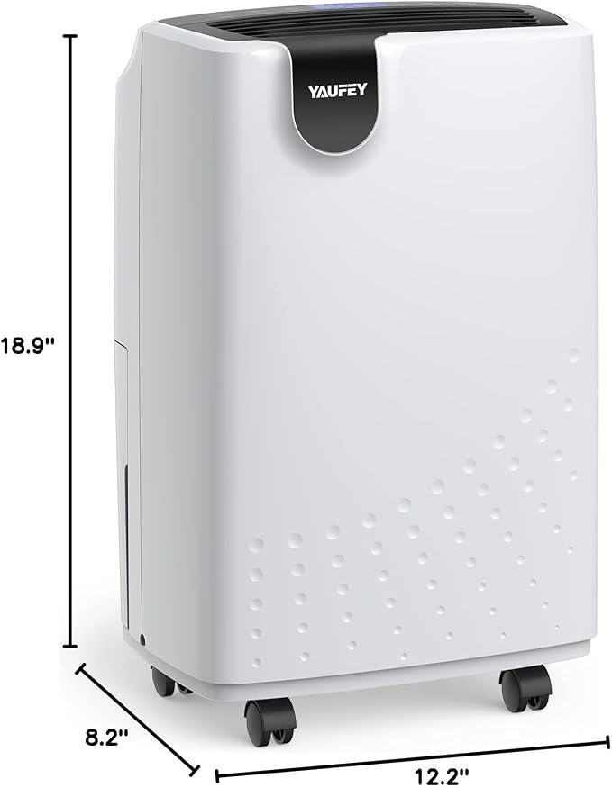 Yaufey 2500 Sq. Ft. Dehumidifier for Home and Basements with Auto or Manual Drainage, 0.48 Gallon Water Tank, Low Noise and 24H Timer