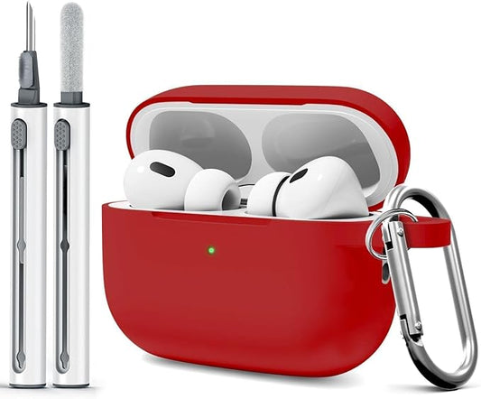 for AirPods Pro 2 Case with Cleaner Kit, Compatible with Airpods Pro 2nd/1st Generation Case (USB-C Cable) with Keychain for Women and Men,Red