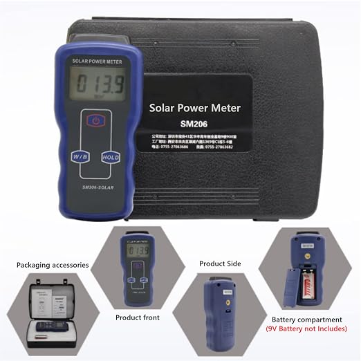Digital Solar Power Meter, Sun Light Energy Measuring Tester for Testing Car Window Performance, Handheld Portable Sunlight Meter, W/m2 Meter