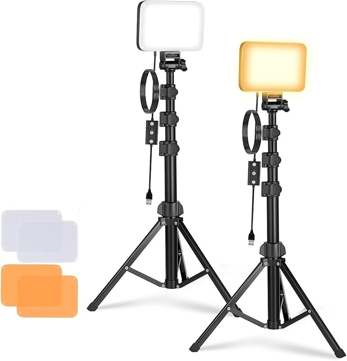 NEEWER Basics BP66 2 Pack LED Video Light Panel Lighting Kit + KM20 Wireless Lavalier Microphone System for iPhone Android Phone Computer Tablet, White