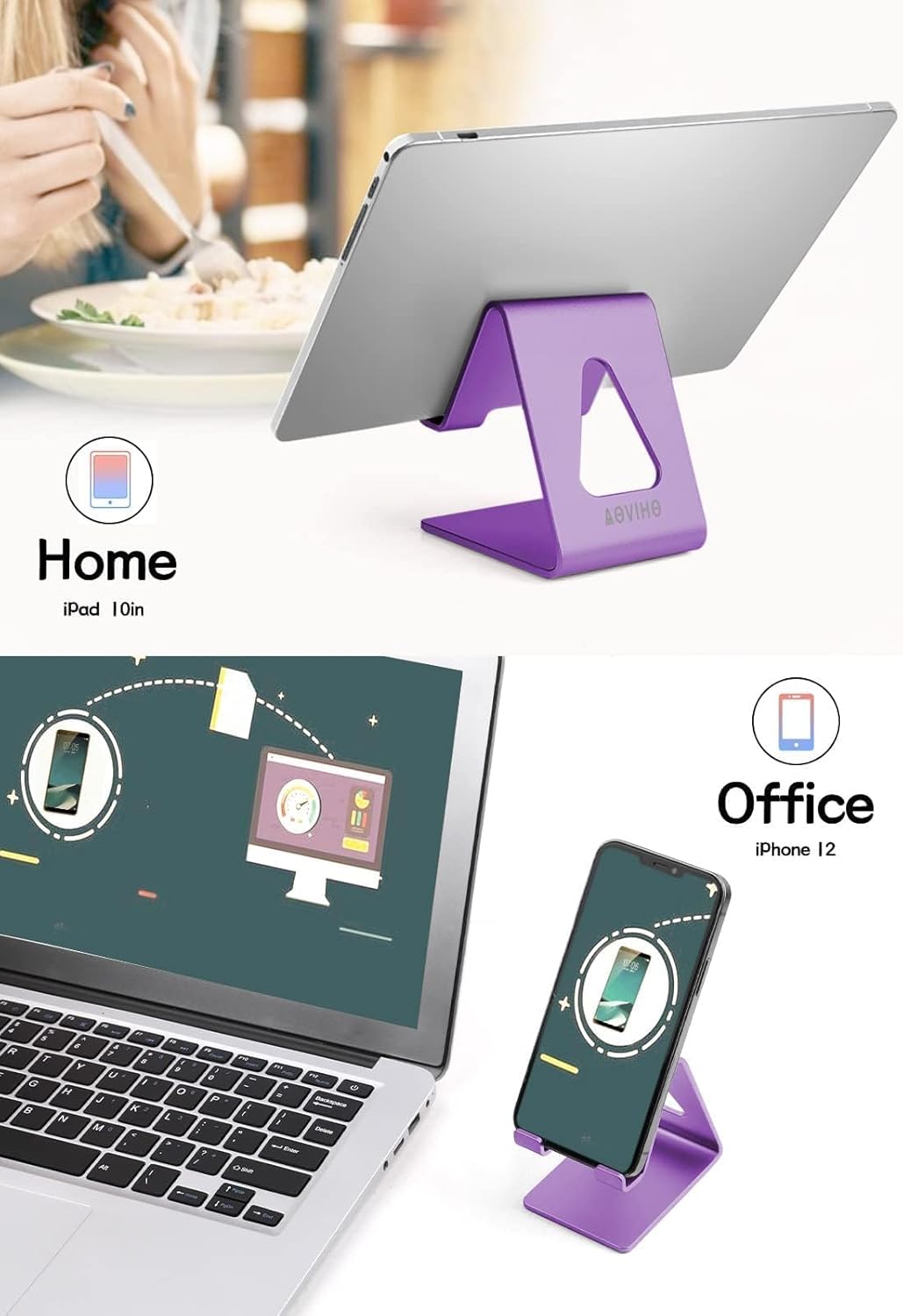 Cell Phone Stand, Phone Holder for Desk, Aluminum Desktop Phone Dock for iPhone 15 14 13 12 pro 11 X Xs max 8 7 6 6s Plus SE Samsung All Smart Phones,Purple