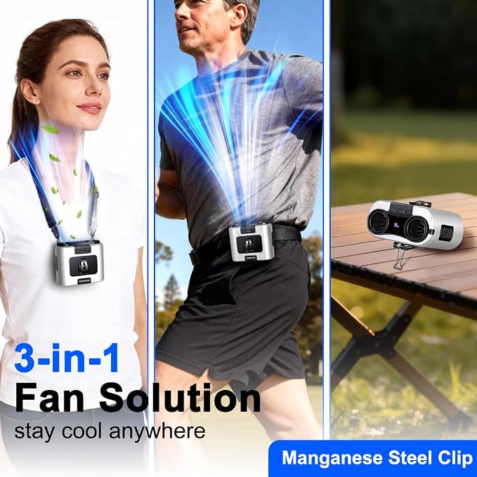 CAZOKASI 2026 Upgrade 20000mAh Waist Clip Fan Wearable Fan Portable Personal Body Fan Powerful Upto 36H Cooling and Heatstroke Prevention Fan (20000mAh/White)