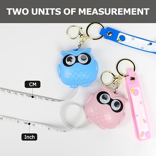 1 Pack Cartoon Blue Owl Retractable Tape Measure, 2M / 79Inch Dual-Scale Soft Measuring Tape with Belt Clip, Sewing Ruler for Body Measurements & DIY Crafts
