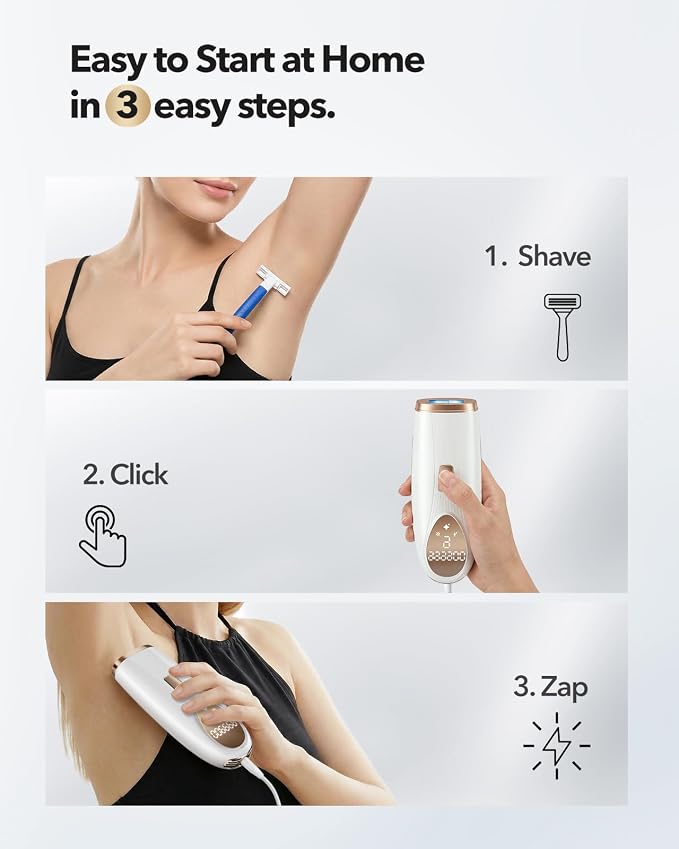 IPL Laser Hair Removal for Women and Men, At-Home Painless IPL Device with 5° Ice Cooling, 85% Hair Reduction for Armpits & Bikini and Full Body, White