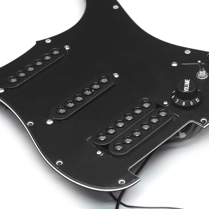 SAPHUE Prewired ST Pickguard Coil Pickups Adjustable Big Screws Loaded Electric Guitar Pickguard for Fender Strandard Straocaster Guitar Parts (SSH,Black)