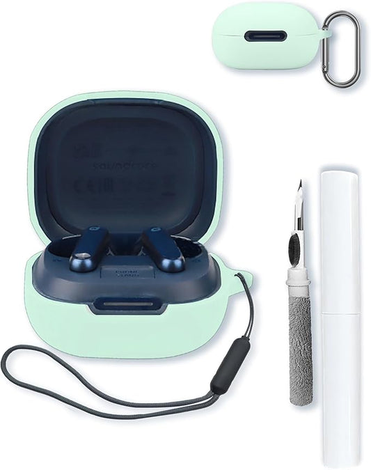 Case for Anker Soundcore P40i True Wireless Earbuds,Soft Protective,BOVUGAC Silicone Case Cover with Keychain & Cleaning Kit & Lanyard for Soundcore P40i by Anker-Light Green