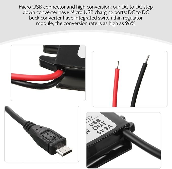 Weewooday Waterproof 12v to 5v Converter DC-DC Buck Module Micro USB Power Adapter Car Power Converter Regulator Compatible with Vehicle Car Truck Volt(3 Pieces)