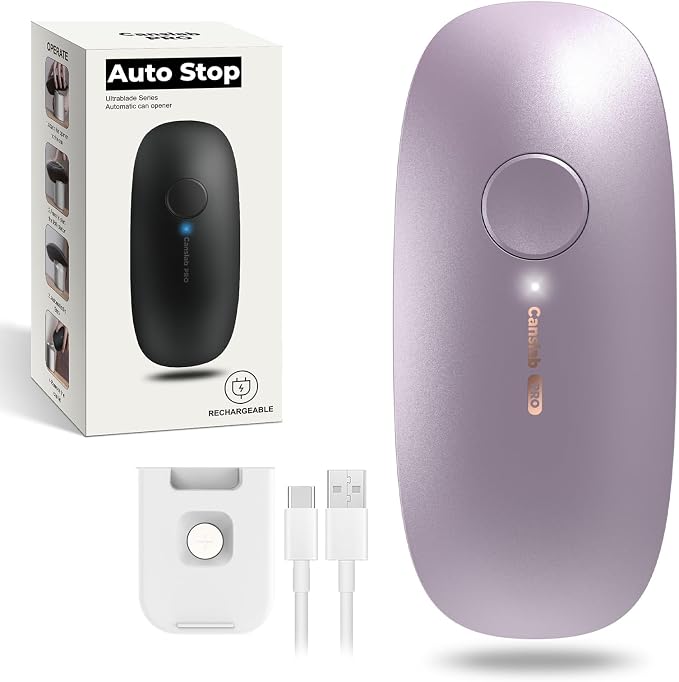 Canslab Ultrablade PRO - USB Rechargeable Electric Can Opener for Kitchen for Seniors with Arthritis- Auto Stop One touch Automatic Can Opener, Smooth Edge, Small Size Opener, Lavender
