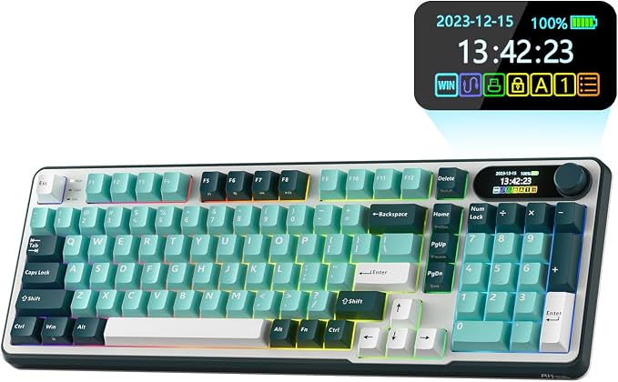 RK ROYAL KLUDGE S98 Mechanical Keyboard w/Smart Display & Knob, 96% RGB Wireless Gaming Keyboard BT/2.4G/USB-C, Hot Swappable Custom Keyboards, Software Support, Silent Computer Gaming Keyboard