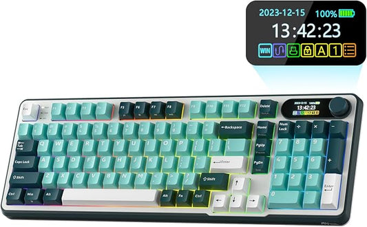 RK ROYAL KLUDGE S98 Mechanical Keyboard w/Smart Display & Knob, 96% RGB Wireless Gaming Keyboard BT/2.4G/USB-C, Hot Swappable Custom Keyboards, Software Support, Silent Computer Gaming Keyboard