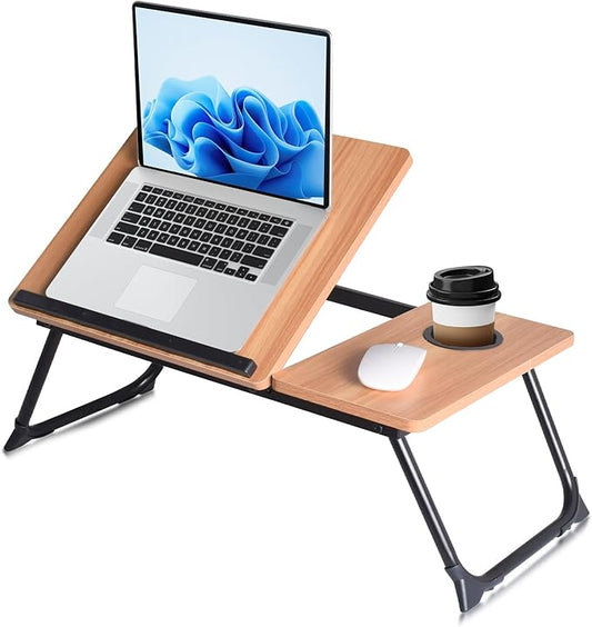 LapDesk Pro Adjustable Laptop Desk for Bed & Couch, Portable Foldable Bed Tray Table with Cup Holder, Laptop Stand for Desk, Small Writing Table (Black)