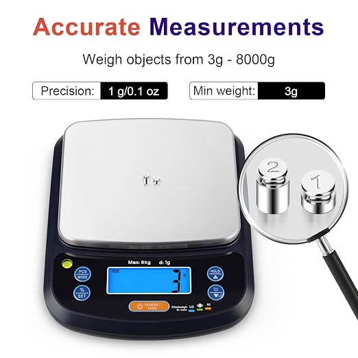 THINKSCALE Digital Kitchen Scale, 17.6lb/8kg Food Scale with Baker's Percentage & USB Rechargeable, IPX6 Waterproof, Removable Stainless Steel Pan, Tare Function for Baking, Cooking, Meal Prep