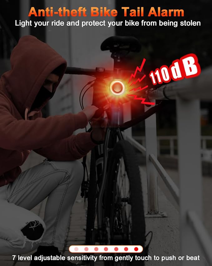 ONVIAN Bike Light Kit with Anti-Theft Alarm, USB Rechargeable Super Bright Bike Headlight and Taillight for Night Cycling,5+4 Modes Bicycle Turn Signals for Ebike,IPX6/IP64 Waterproof